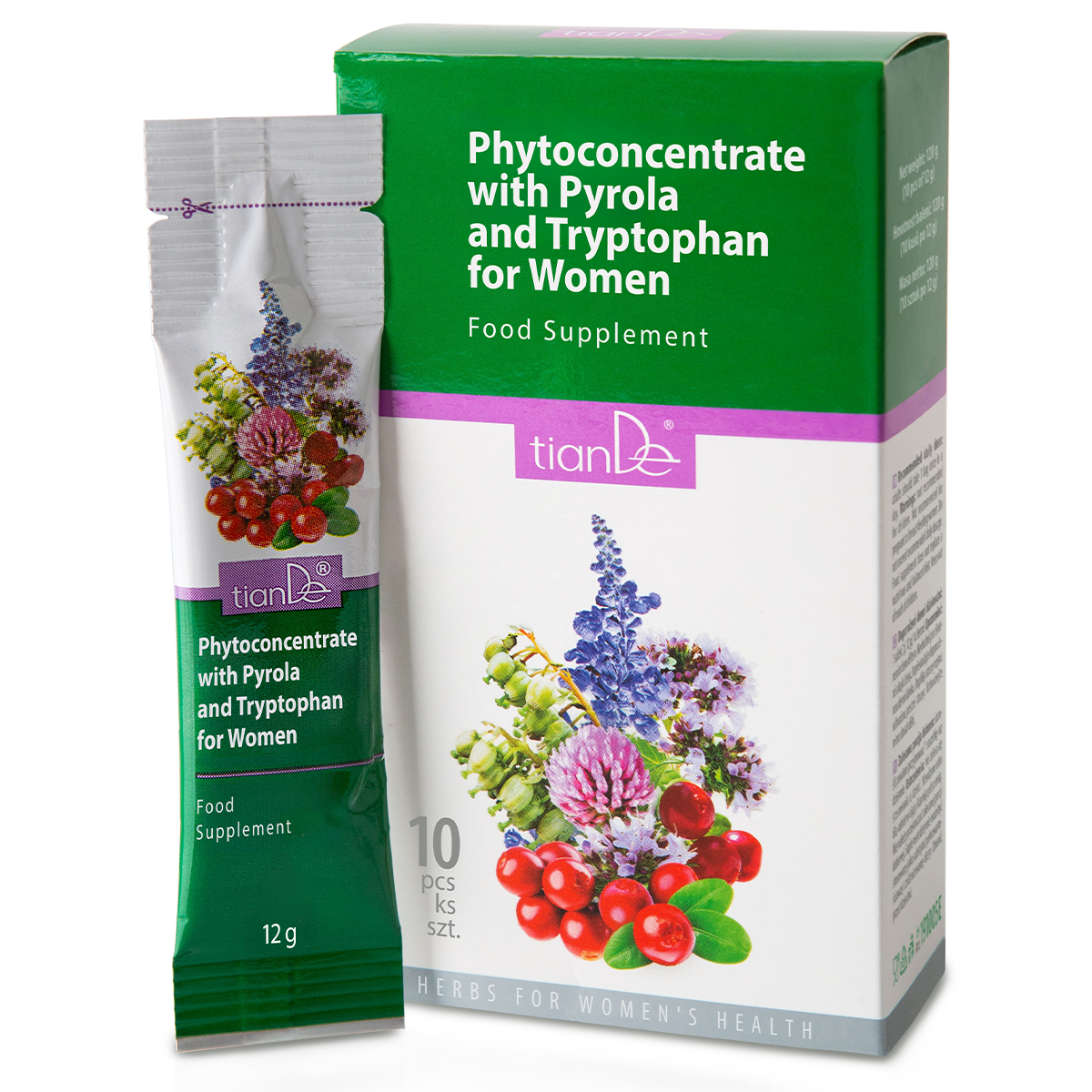Fitoconcentrat cu pyrola rotundifolia și triptofan pentru femei, 120 g (10 plicuri x 12 g)