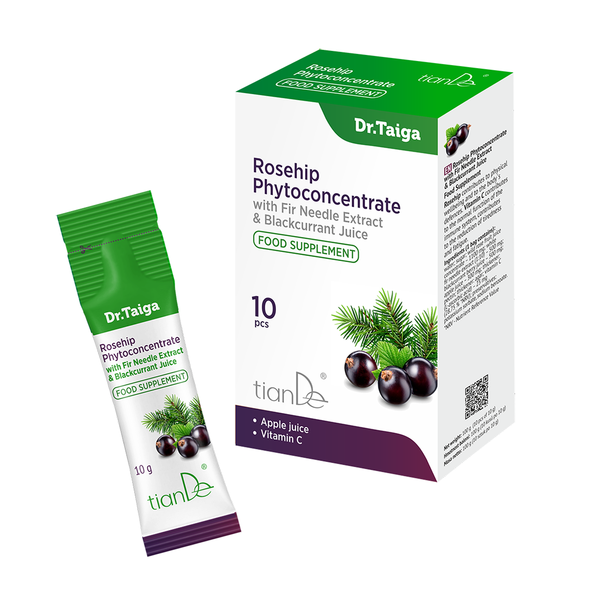 Fitoconcentrat de măceșe cu extract din ace de brad și suc de coacăze negre, 100g (10 plicuri x 10 g)